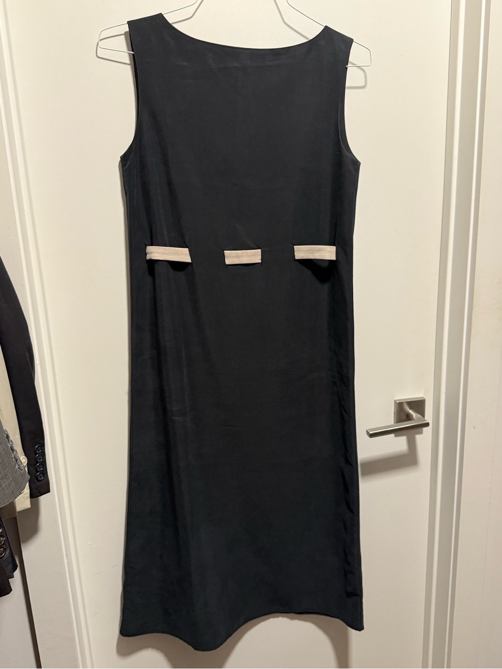 WRAY Black Sleeveless Midi Dress Contrast Belt Minimalist Modern